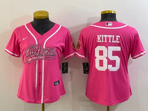 Women's San Francisco 49ers #85 George Kittle Pink With Patch Cool Base Stitched Baseball Jersey(Run Small)